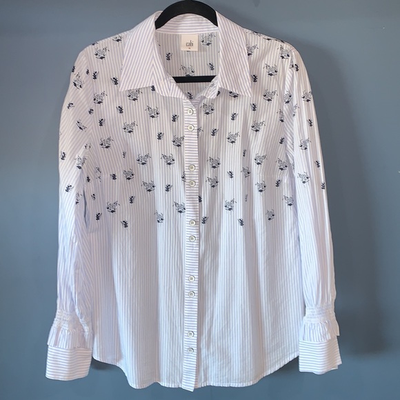 Blue and white striped button down top - Picture 2 of 7